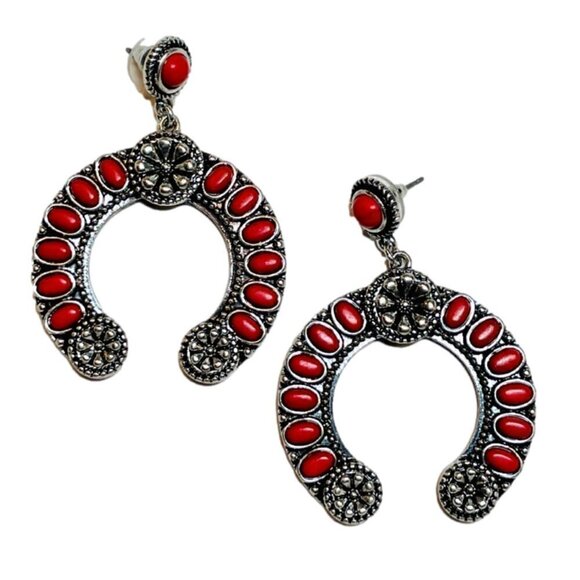 Western Boho Style Silver Concho Naja Earrings #877 - Picture 3 of 7